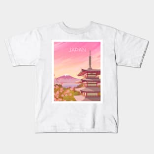 Japan - Mount Fuji and Chureito Pagoda in Pink Sunset Kids T-Shirt